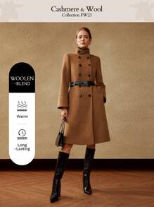 MOTF PREMIUM WOOL-BLEND STAND COLLAR COAT - Coffee Brown - View 2