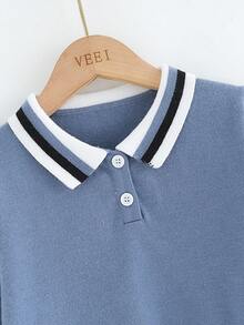 SHEIN Young Boy Argyle Pattern Contrast Collar Sweater & Knit Pants - Blue - View 3