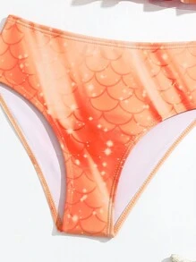 Young Girl Cute Mermaid Style Bikini Set 3pcs Set For Summer Summer Beach - Multicolor - View 5