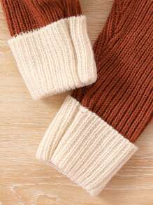 Baby Girl Raglan Sleeve Hooded Sweater & Contrast Panel Knit Pants - Brown - View 4