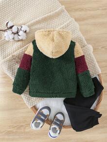 SHEIN Baby Boy Color Block Fuzzy Hoodie - Multicolor - View 2