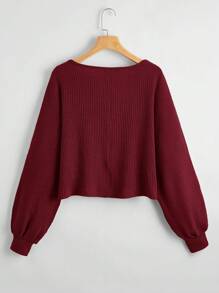SHEIN Essnce Drop Shoulder Ribbed Knit Tee - Rose Red - View 2