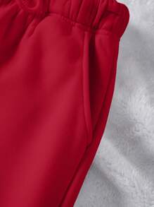 INAWLY Solid Drawstring Waist Sweatpants Fall Cloth For Women - Red - View 4