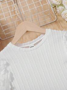 Cô gái Tween Tương phản Đồ trang trí hoa Áo thun - trắng - Xem 4