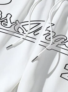 Manfinity 寬鬆男士字母圖案抽繩腰慢跑運動褲 - 白色 - 查看 4