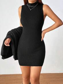 SHEIN Unity de cuello alto de hombros caídos Jersey & tejido Vestido