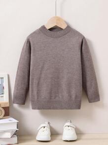 SHEIN Chàng trai trẻ Chất rắn Vòng cổ Áo len - Cà phê nâu - Xem 1