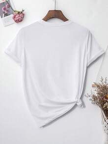 SHEIN EZwear Giáng sinh Đồ họa Khẩu hiệu Áo thun - trắng - Xem 2