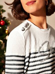 SHEIN Frenchy Striped Button Decorated Long Sleeve T-shirt - Multicolor - View 2