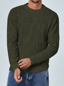 RueChic Men Solid Round Neck Sweater - Khaki - View 4