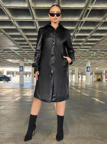 SHEIN SXY Abrigo De Trinchera De Botones Frontales Para Fiesta - Negro - Ver 6