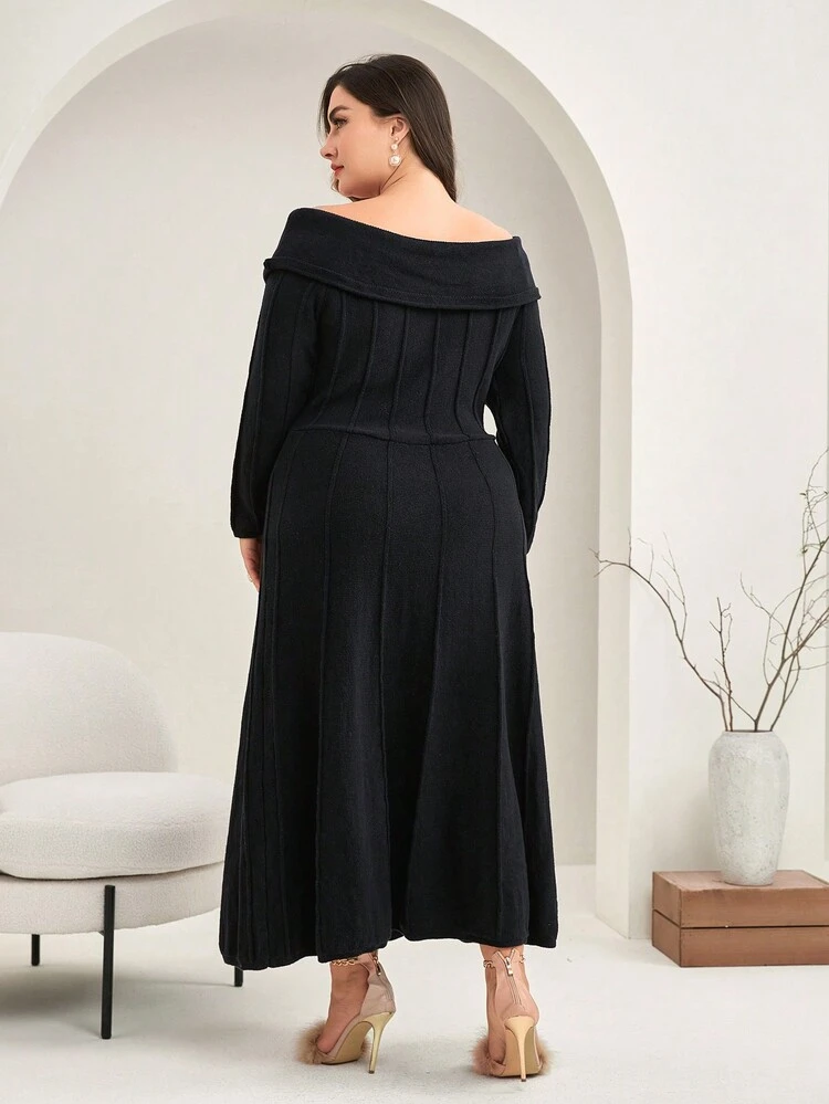 Plus Off Shoulder Sweater Dress Without Belt