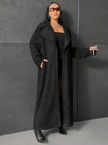 Coolane Plus Waterfall Collar Longline Teddy Coat Winter Autumn - Black - View 4