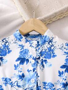 SHEIN Cô Gái Trẻ In hoa Viền Ruffle Áo sơ mi Peplum & Xà cạp - Nhiều màu - Xem 3