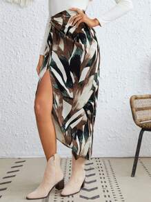 SHEIN VCAY 滿版印花高衩半身裙 - 彩色 - 查看 1