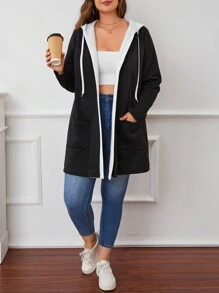 EMERY ROSE Plus Dual Pocket Drawstring Hooded 2 In 1 Coat Winter Fall Autumn