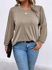 SHEIN LUNE 大碼素色燈籠袖T恤 - 銅色 - 查看 4