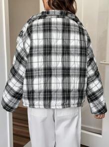 SHEIN EZwear 格子印花女式冬季保暖棉服 - 黑與白 - 查看 2