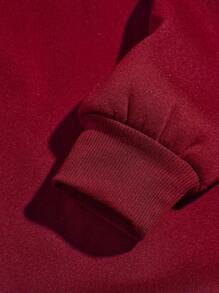 Teen Boy Solid Round Neck Thermal Lined Pullover,In Fall/Winter - Red - View 2