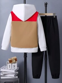 SHEIN Tween Boy Colorblock Vest Jacket & Thermal Lined Hoodie & Sweatpants - Multicolor - View 2