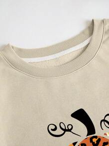 INAWLY 南瓜字母图案保暖内衬套头卫衣，秋季卫衣 - 米色 - 查看 5