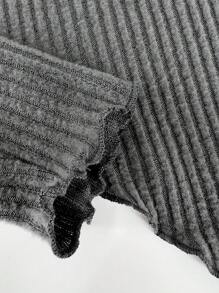 SHEIN Unity Solid Asymmetrical Neck Lettuce Trim Hanky Hem Crop Tee - Dark Grey - View 5