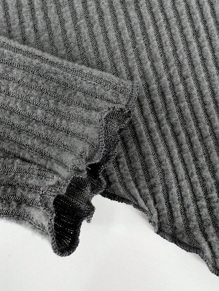 SHEIN Unity Solid Asymmetrical Neck Lettuce Trim Hanky Hem Crop Tee - Dark Grey - View 5