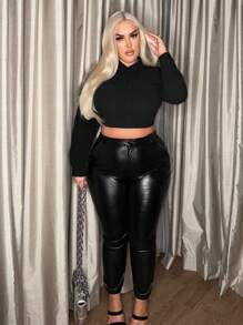 SHEIN SXY Plus Mock Neck Backless Crop Blouse