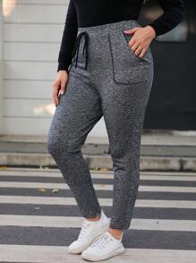 SHEIN LUNE Talla grande Pantalones con nudo con bolsillo oblicuo