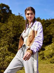 In My Nature Chaqueta acolchada para exteriores con cremallera, mangas fruncidas y bloques de color