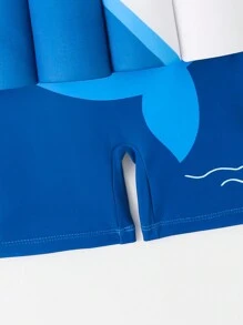 Baby Boy Cartoon Graphic Raglan Sleeve One Piece Swimsuit - Blue - View 4