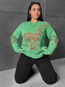 SHEIN EZwear Talla grande Jersey desgarro de hombros caídos