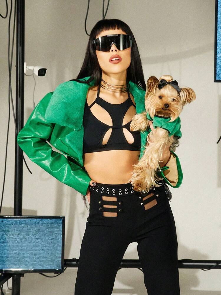 Petsin Fleece Warm Green Cute Pet Sleeveless Jacket, 1pc Dog Clothes