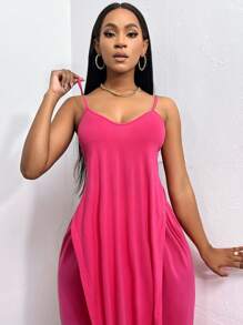 Slaydiva Áo Cami trơn & Quần ống rộng - Màu Hồng Tươi - Xem 6