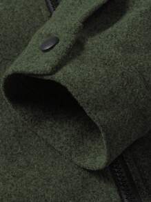 Manfinity Homme 男士翻蓋口袋拉鏈開襟花呢外套 - 軍綠色 - 查看 4