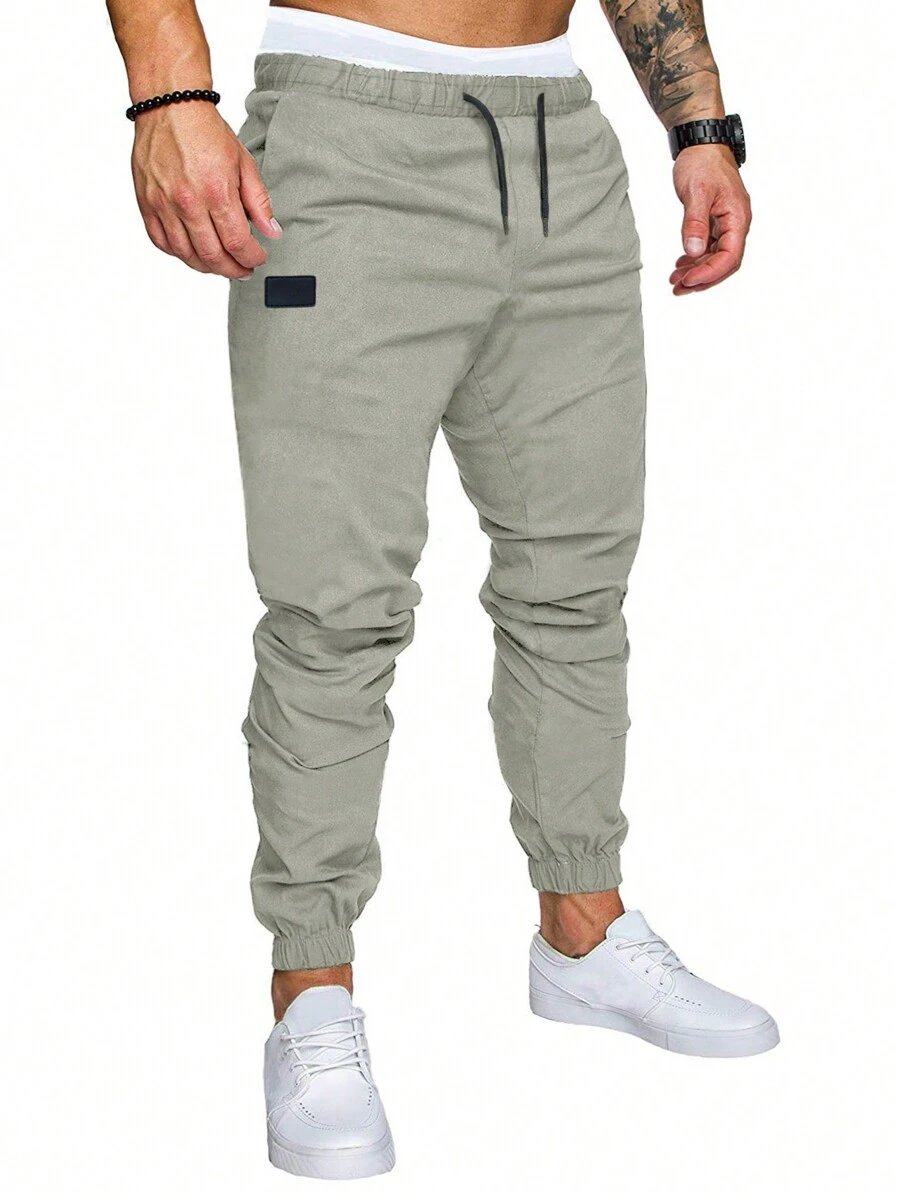 Manfinity Homme Pantalones holgados para hombre con detalles de patchwork y cintura con cordón, para otoño - Gris Claro - Ver 1