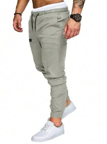 Manfinity Homme Pantalones holgados para hombre con detalles de patchwork y cintura con cordón, para otoño - Gris Claro - Ver 3