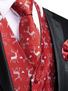 1 chiếc áo vest nam họa tiết hươu Giáng sinh - Đỏ - Xem 4