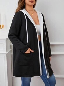 EMERY ROSE Plus Dual Pocket Drawstring Hooded 2 In 1 Coat Winter Fall Autumn