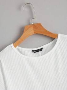 SHEIN Essnce Solid Ribbed Knit Crop Tee - White - View 4