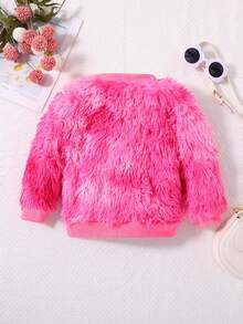 SHEIN Cô Gái Trẻ 1 Miếng Nhuộm buộc Nút phía trước 	
Fuzzy Áo khoác - Màu Hồng Tươi - Xem 2
