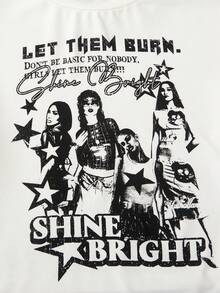 Thiếu niên cô gái Đồ họa Hình & Khẩu hiệu Curved Hem Áo thun - trắng - Xem 4