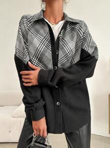 RueChic Contrast Plaid Print Drop Shoulder Coat - Multicolor - View 4