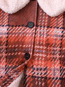 SHEIN Young Girl Plaid Print Borg Collar Teddy Lined Overcoat for Christmas - Red - View 4