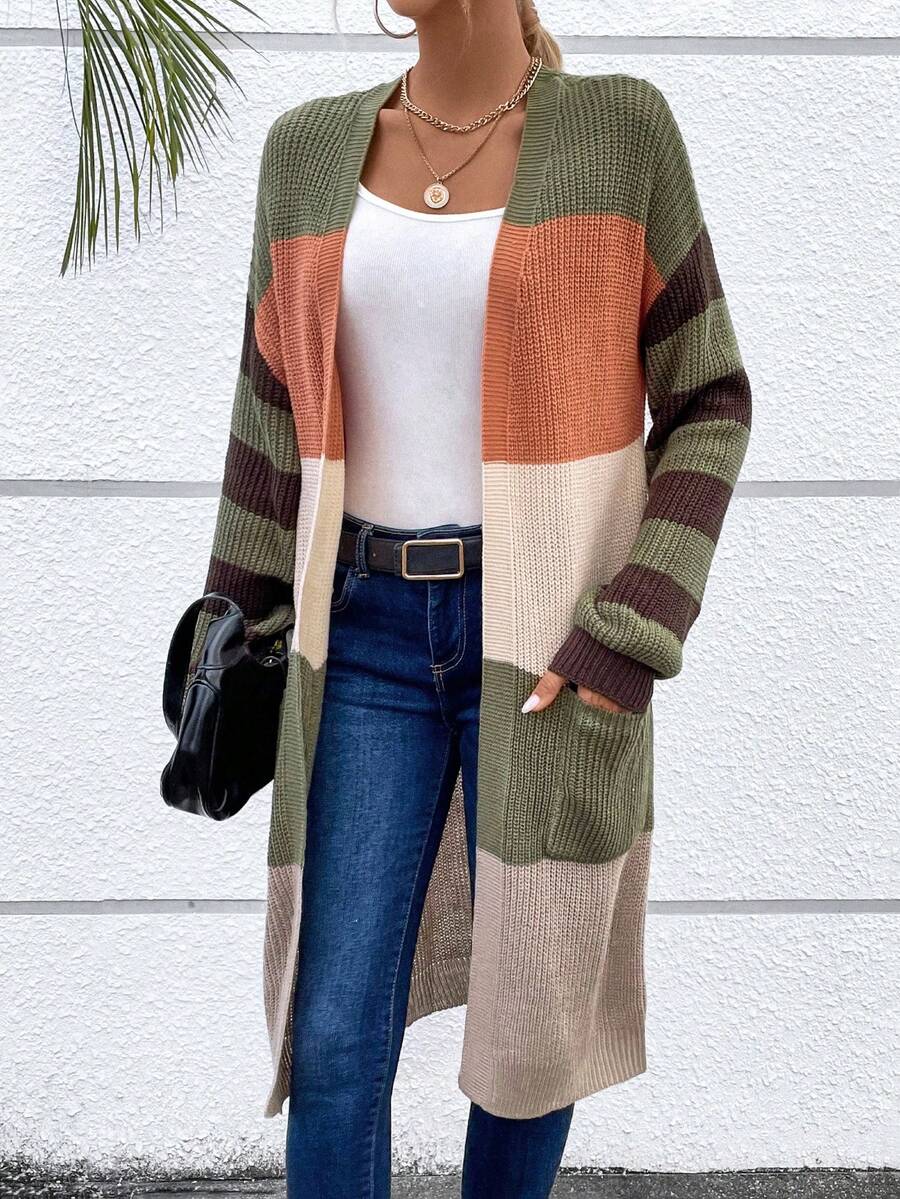 SHEIN LUNE 撞色落肩开衫 - 彩色 - 查看 1