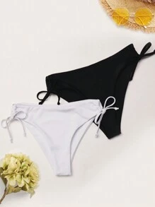 Swim Basics 2pcs Women's Lace-Up Bikini Bottom, Black & White Combination