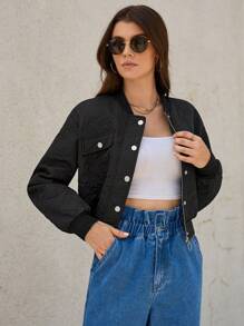 SHEIN Frenchy Nút chi tiết vạt áo có đệm phía trước - màu đen - Xem 4
