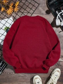 Teen Boy Solid Round Neck Thermal Lined Pullover,In Fall/Winter - Red - View 3