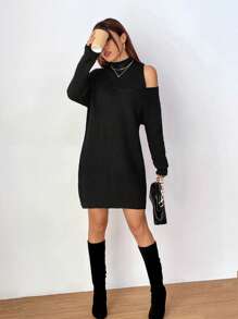 SHEIN Unity de cuello alto de hombros caídos Jersey & tejido Vestido