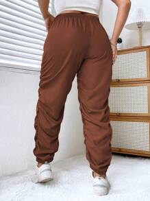 Flirla Plus Drawstring Waist Ruched Pants - Khaki - View 2